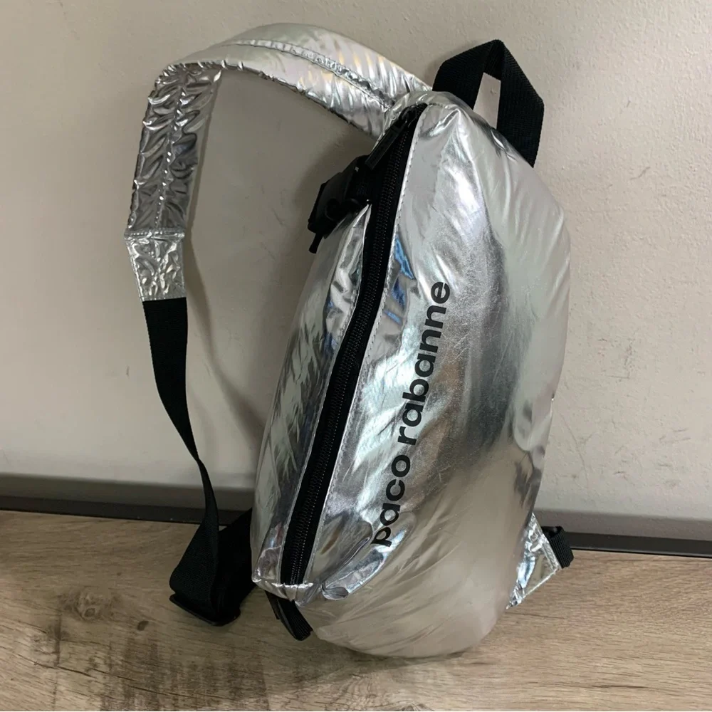 PACO RABANNE Metallic SILVER Insulated DESIGNER Waist SLING Adjustable BAG